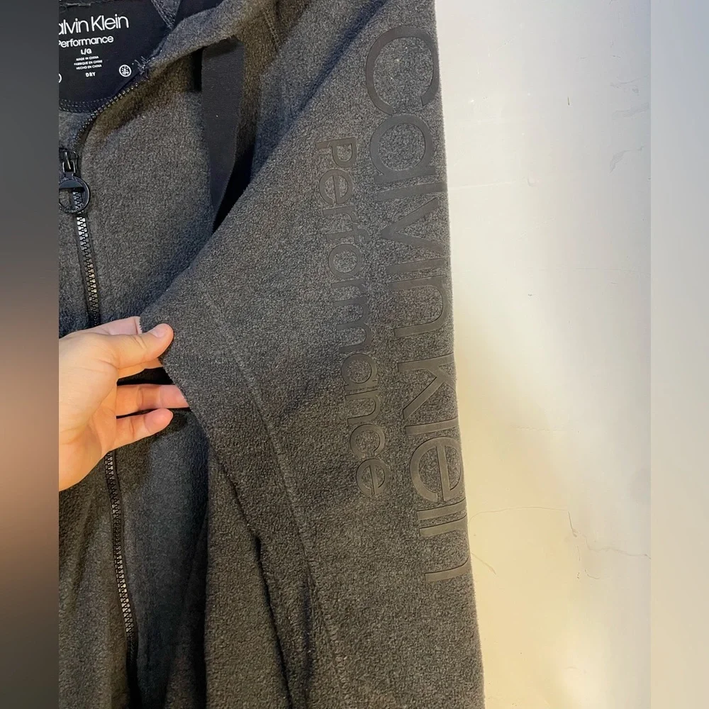 5 for $25🔥Calvin‎ Klein Performance Grey Fleece Zip Front Hooded Jacket Large